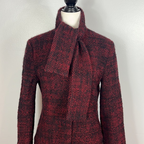 Lilah Rose Red & Black Wool Weaved Coat with Attached Scarf  & Silk Lining. - Picture 8 of 17
